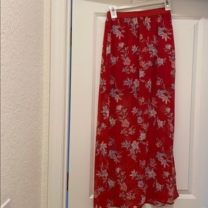 Red floral long skirt